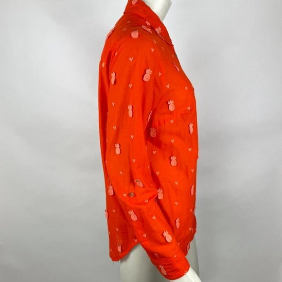 Anthropologie Maeve Classic Embroidered Blouse Women 10 NWOT Pineapple Shirt Top - Picture 4 of 16